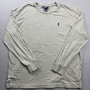 Polo Ralph Lauren Mens Long Sleeve T-Shirt Heather Grey Cotton Logo Large L